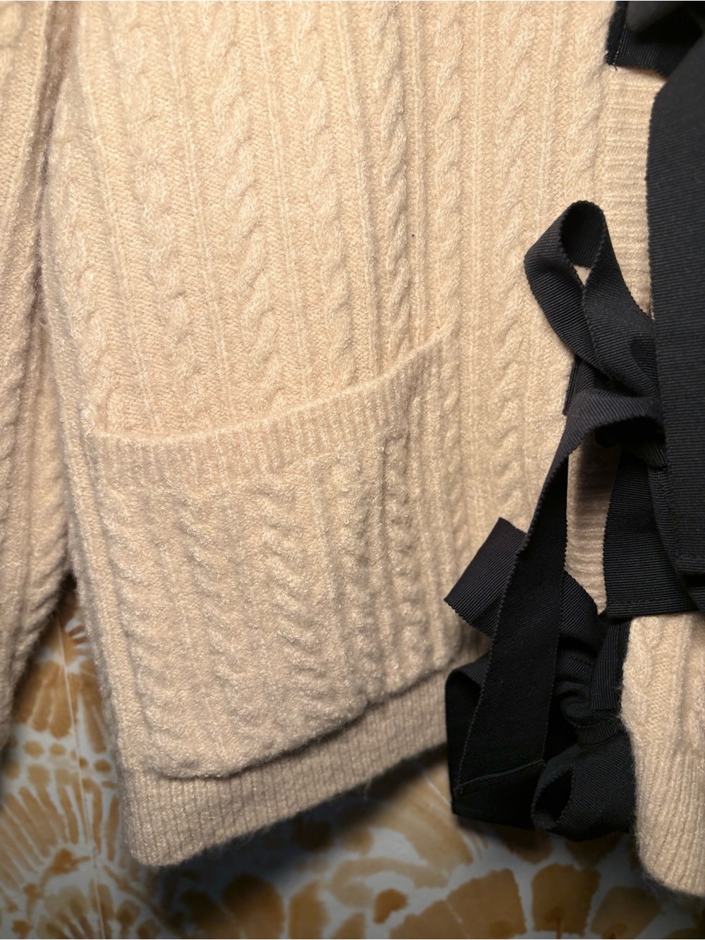 Love A Beige Romantic Cardigan L Black Bow Coquette Boho Cottagecore Preppy - Picture 9 of 12